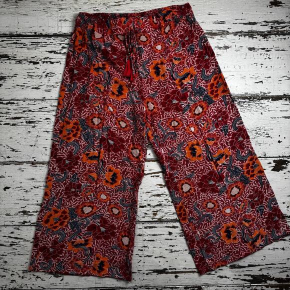 Angie Floral Printed Tie Waisted Cropped Pants Size Large Pink Multicolor Orange - Picture 2 of 6